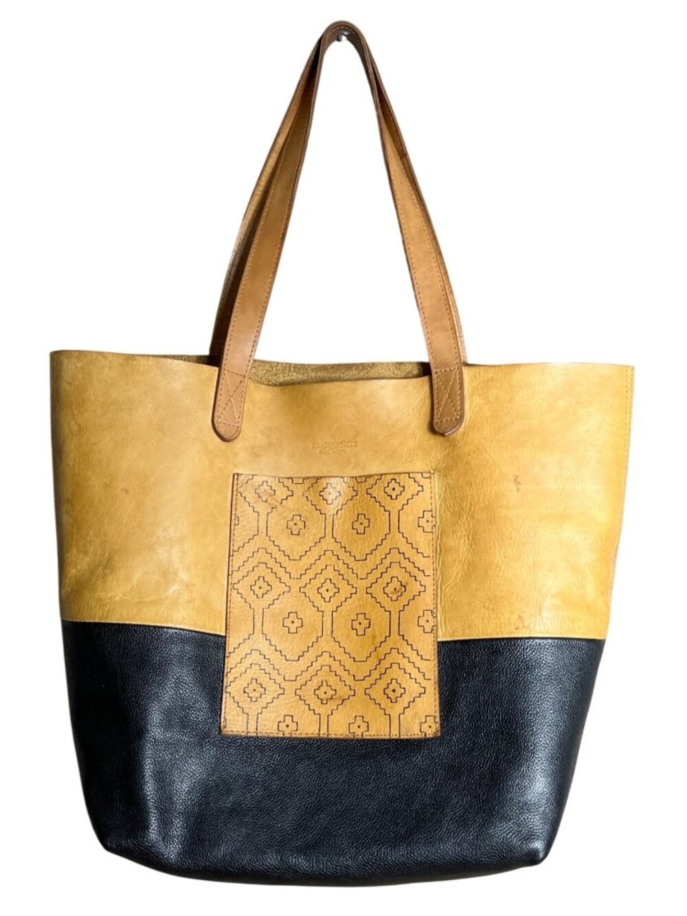 Trades of Hope Leather Tote Bag Large Rugged Tan Black Utility Ethnic Boho 2